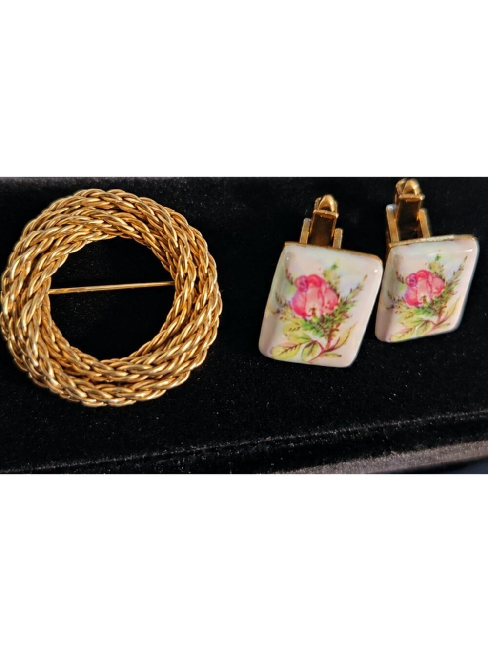 Vintage WINARD 12K GF Brooch & Floral Cufflinks Mid Century Gold Tone Jewelry...
